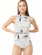 Newspaper Design Sleeveless Bodysuit by My Secret Drawer® mysecretdrawer.co.uk 13