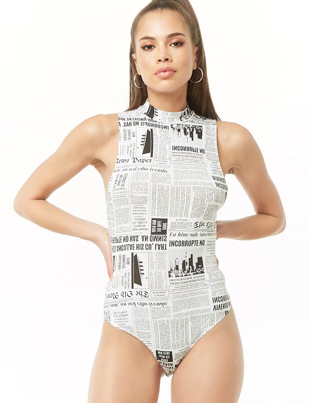 Newspaper Design Sleeveless Bodysuit by My Secret Drawer® mysecretdrawer.co.uk