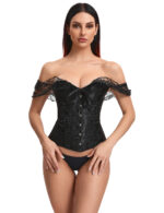 Elegant Black Off-Shoulder Lace Victorian Corset With Panties by My Secret Drawer® mysecretdrawer.co.uk 29