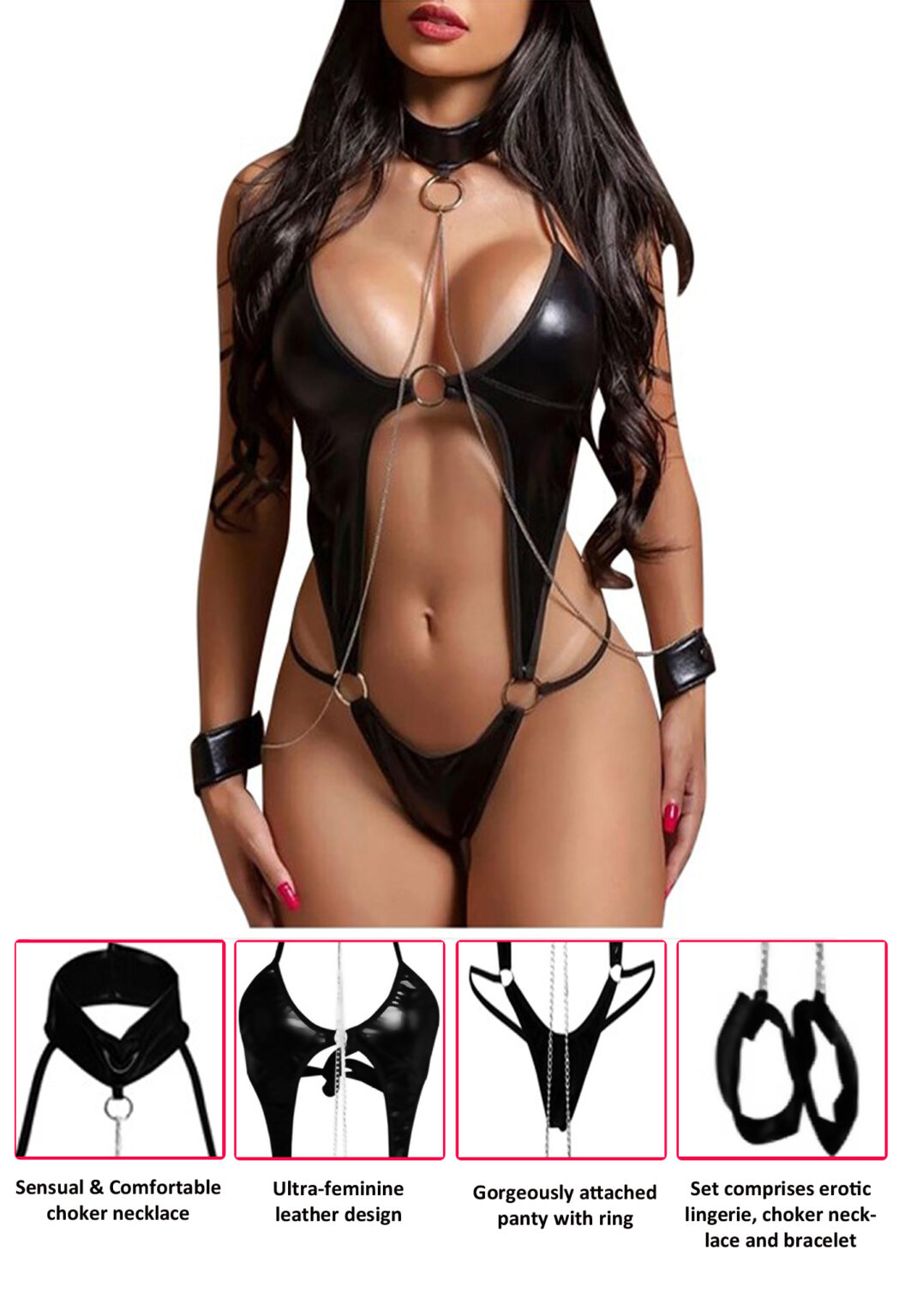 Temptation Leatherette Cut-Out Restraint Bodysuit by My Secret Drawer® mysecretdrawer.co.uk 20