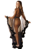 Sheer Bell Sleeve Feather Trimmed Gown by My Secret Drawer® mysecretdrawer.co.uk 52