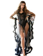 Sheer Bell Sleeve Feather Trimmed Gown by My Secret Drawer® mysecretdrawer.co.uk 48